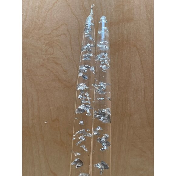 Vintage Decorative Clear Lucite Taper Candles With Silver Foil Accents By Gregor - Picture 6 of 9